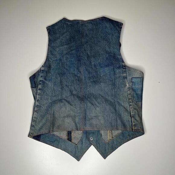 Vtg 70s Denim Workwear Vest Western Chorewear Snap Button Distressed Patched - Picture 3 of 8